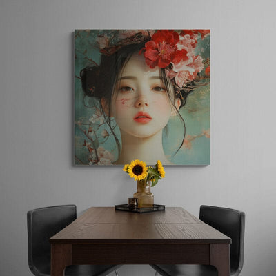 Tablou decorativ - Femeie cu buchet de flori in par