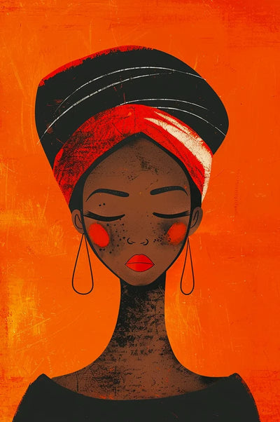 Tablou decorativ - Turban rosu-negru pe fundal portocaliu Afro 39