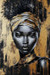 Tablou decorativ Eleganta in aur si negru - portret pictat cu turban auriu