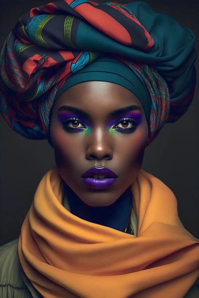 Tablou decorativ - Turban colorat si esarfa galbena Afro 133
