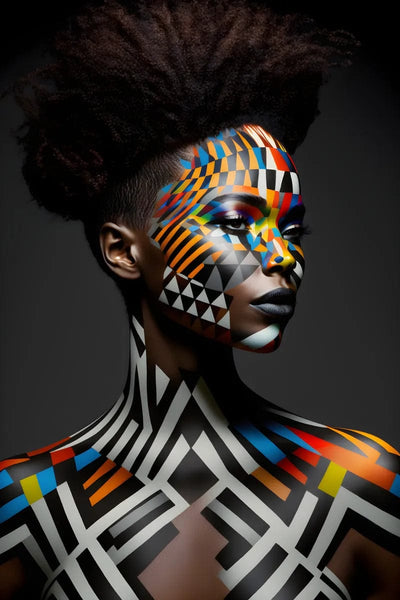 Tablou decorativ - Body painting geometric alb-negru Afro 106