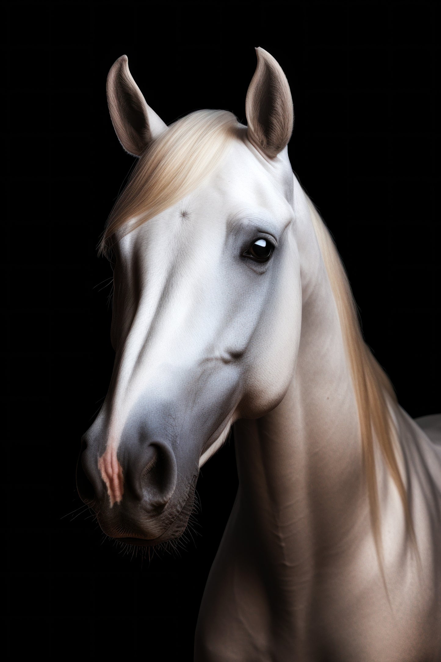Tablou decorativ cal alb cu coama aurie portret gratios
