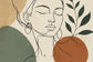 Tablou decorativ line art femeie cu frunze si forme boho