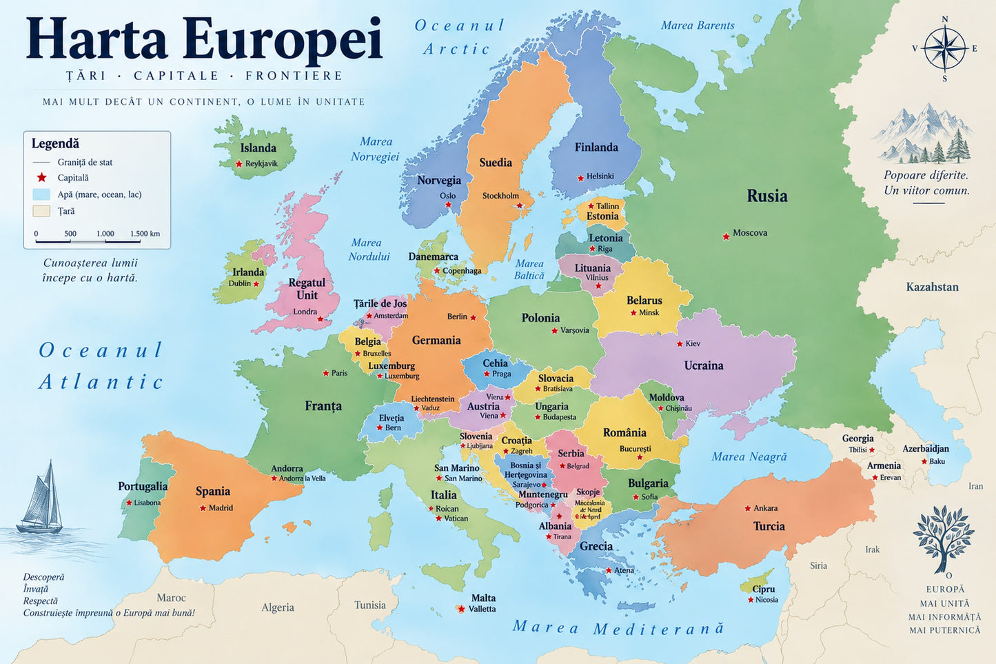 Plansa educativa - Harta Europei