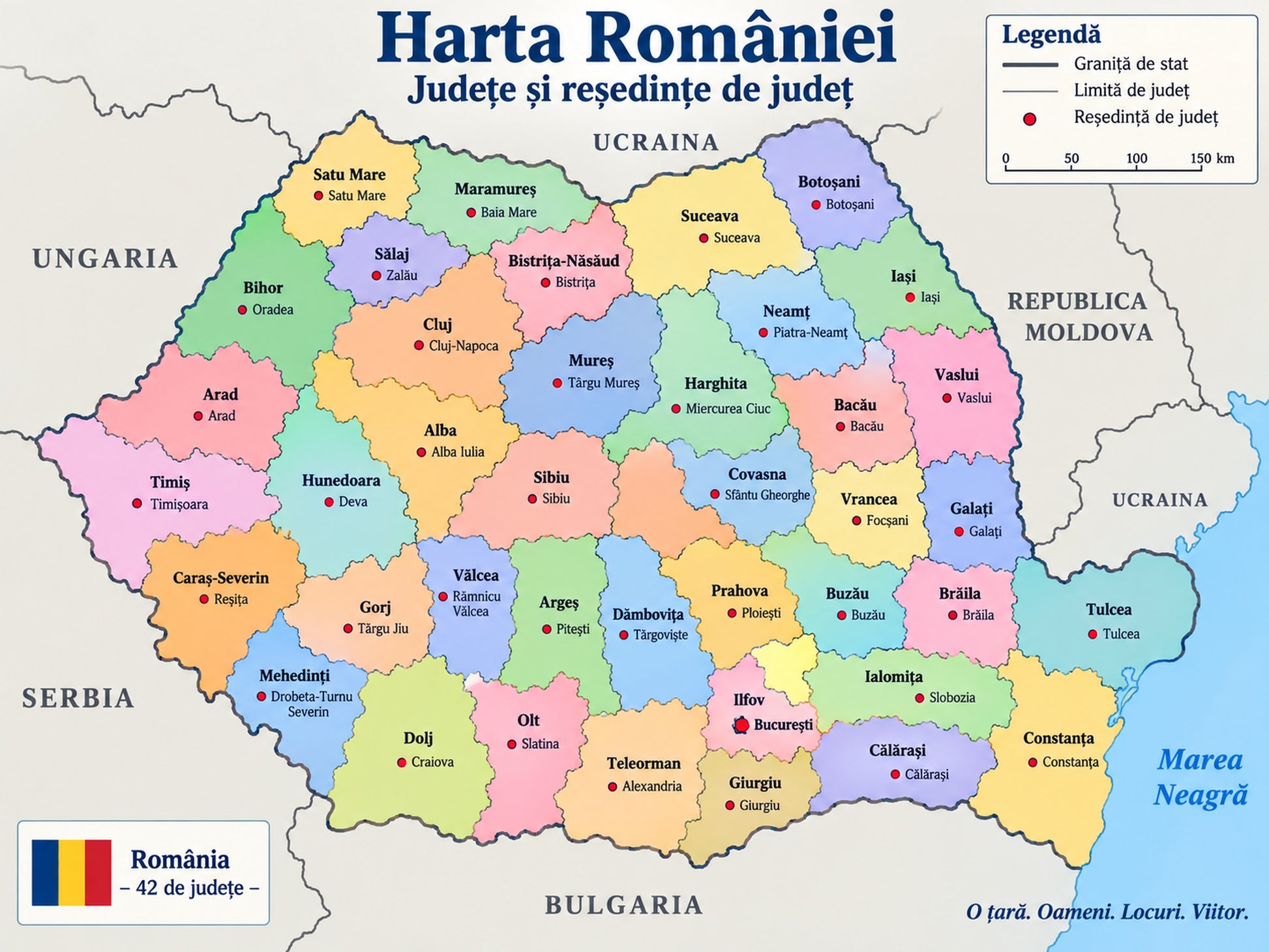 Plansa educativa - Harta Romaniei cu Judete