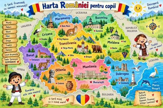 Plansa educativa - Harta Romaniei pentru Copii