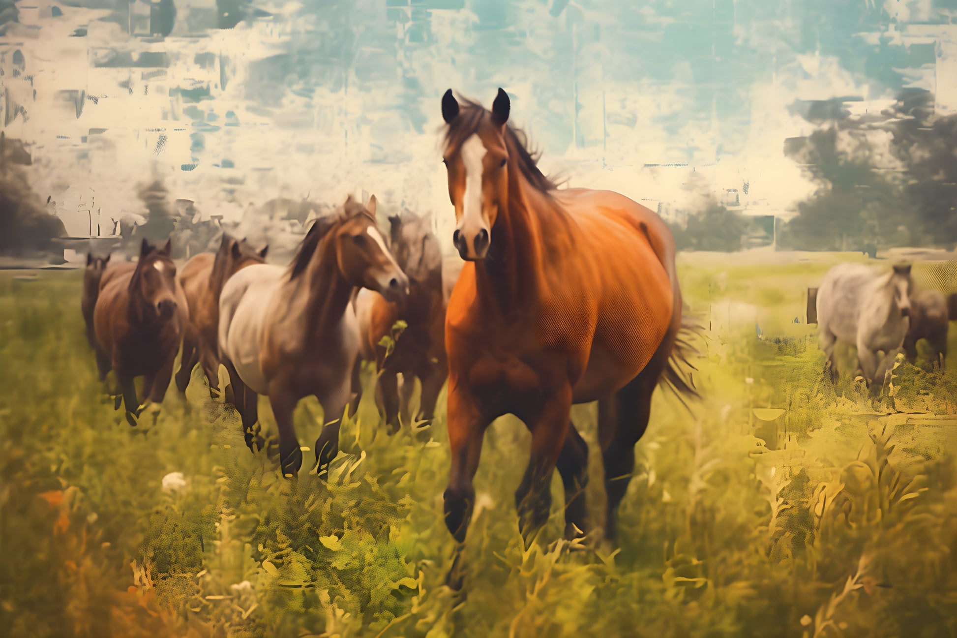 Tablou decorativ herghelie de cai in galop