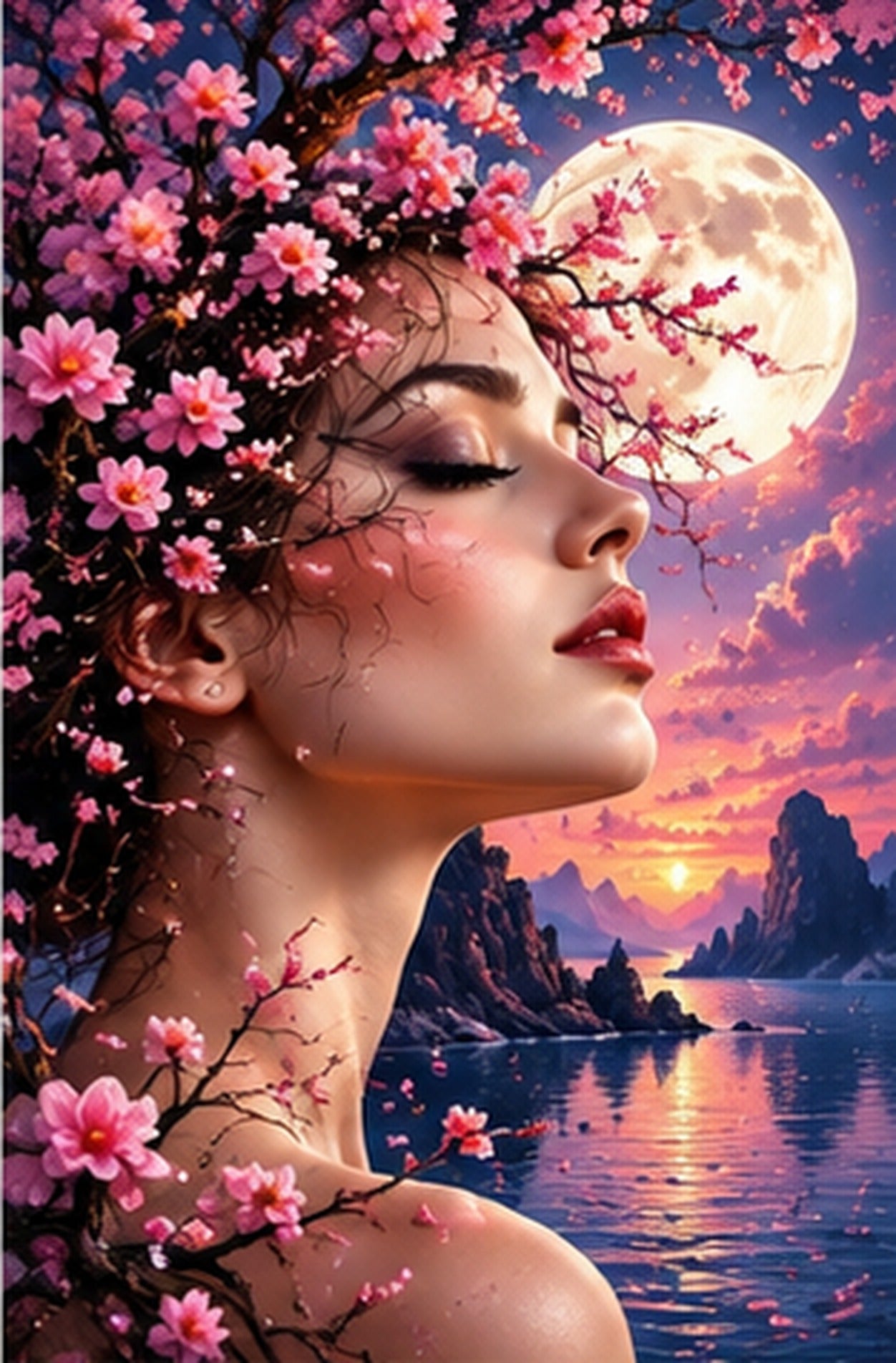 Tablou decorativ - Luna cu Flori de Cires