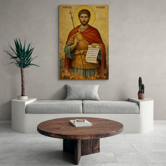 Icoana   - Sfântul Fanurie în fața flăcărilor – Canvas, Sticla sau Aluminiu
