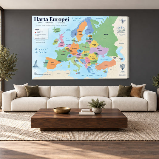 Tablou decorativ - Harta Europei pe perete, in camera - Zibo.ro