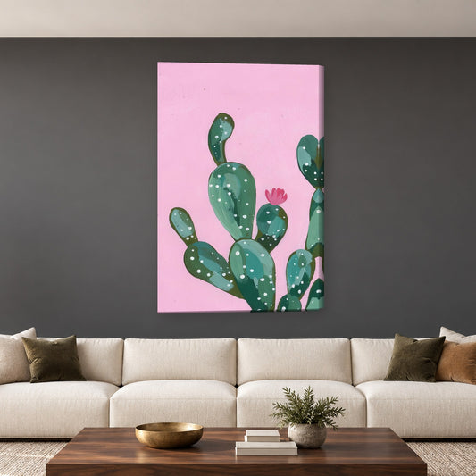 Tablou decorativ - Cactus inflorit pe roz pe perete, in camera - Zibo.ro