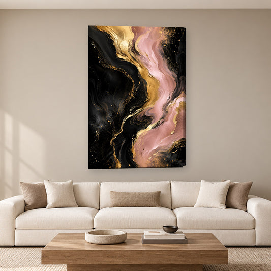 Tablou decorativ - Abstract Gold-Roz pe perete, in camera - Zibo.ro
