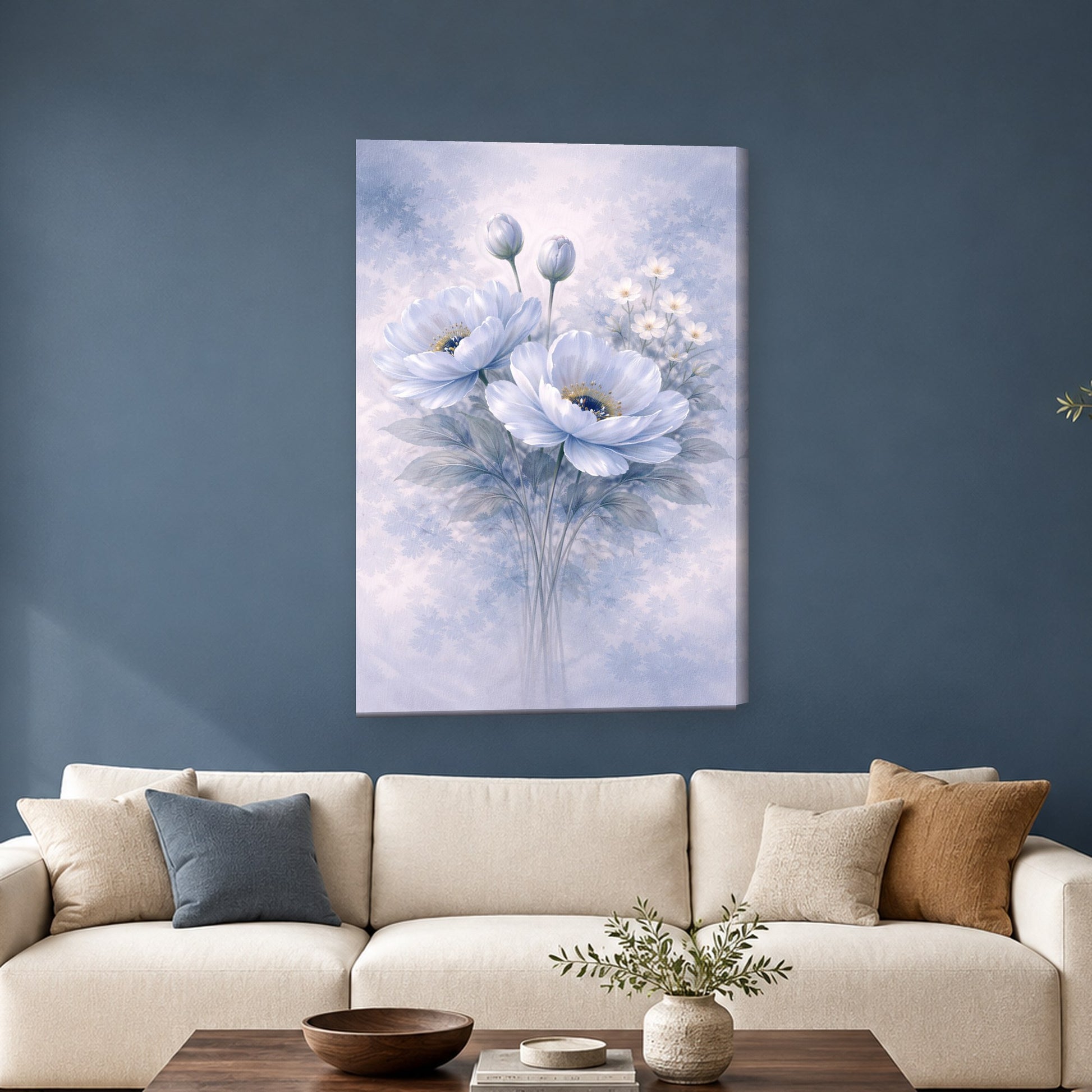 Tablou decorativ - Buchet de flori albastre delicate pe perete, in camera - Zibo.ro