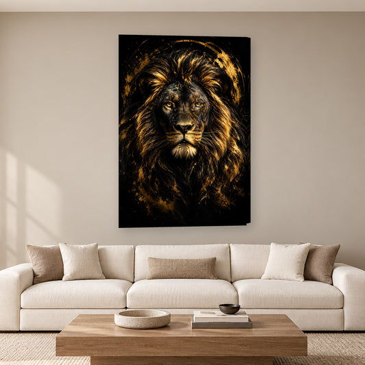 Tablou decorativ - King Gold Lion pe perete, in camera - Zibo.ro