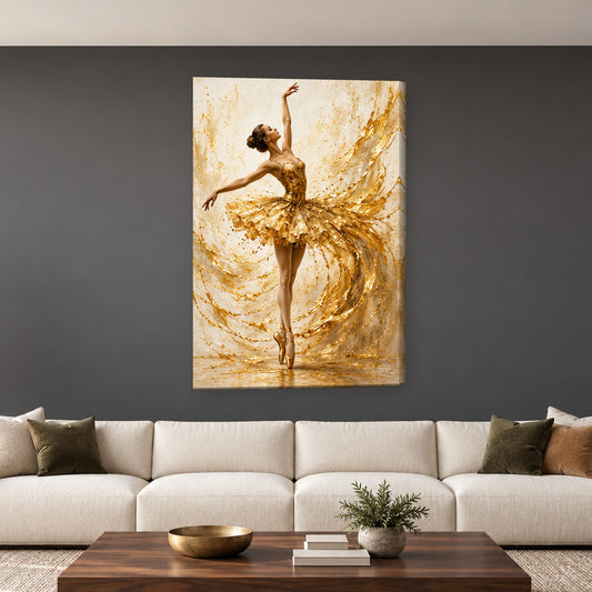 Tablou decorativ - Balerina in Auriu pe perete, in camera - Zibo.ro