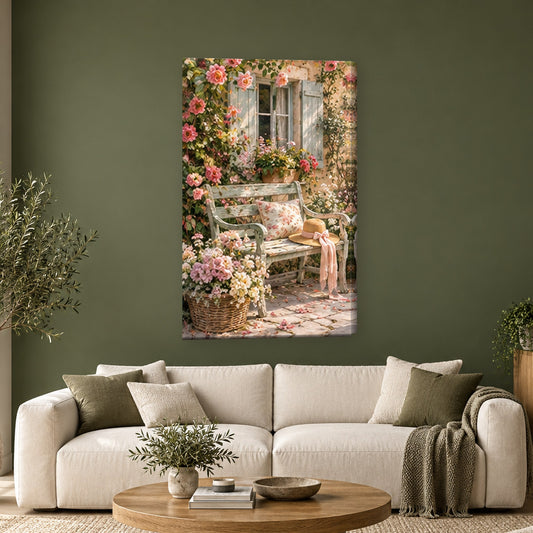 Tablou decorativ - Banca din gradina pe perete, in camera - Zibo.ro