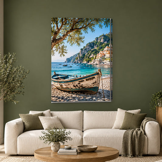 Tablou decorativ - Barca de pe tarm pe perete, in camera - Zibo.ro