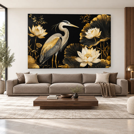 Tablou decorativ - Batlanul intre Lotusi pe perete, in camera - Zibo.ro