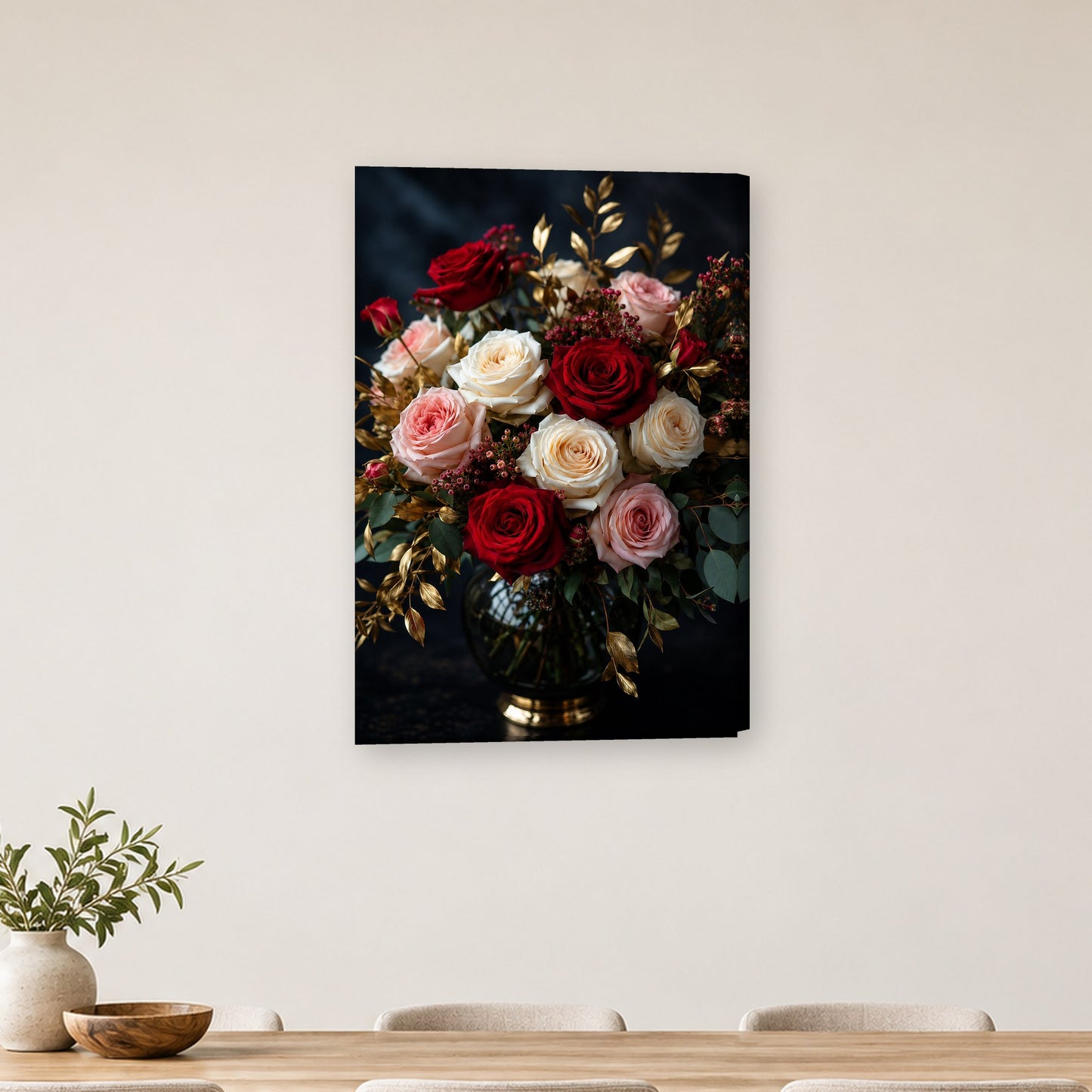 Tablou decorativ - Buchetul cu Frunze de Aur pe perete, in camera - Zibo.ro