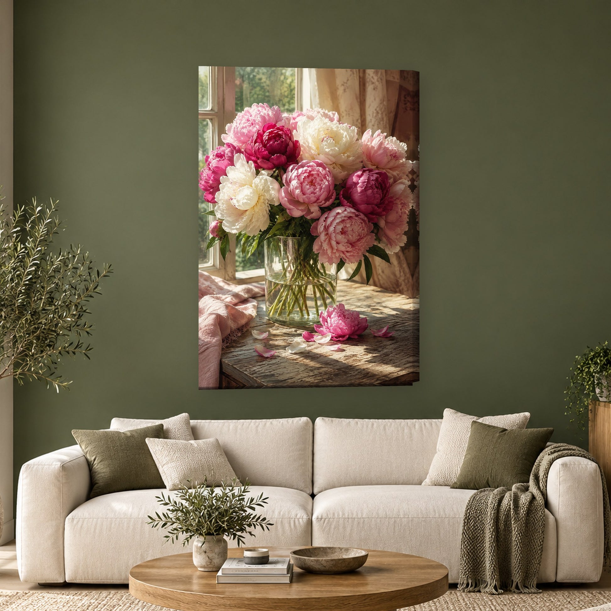 Tablou decorativ - Bujorii de la Fereastra pe perete, in camera - Zibo.ro