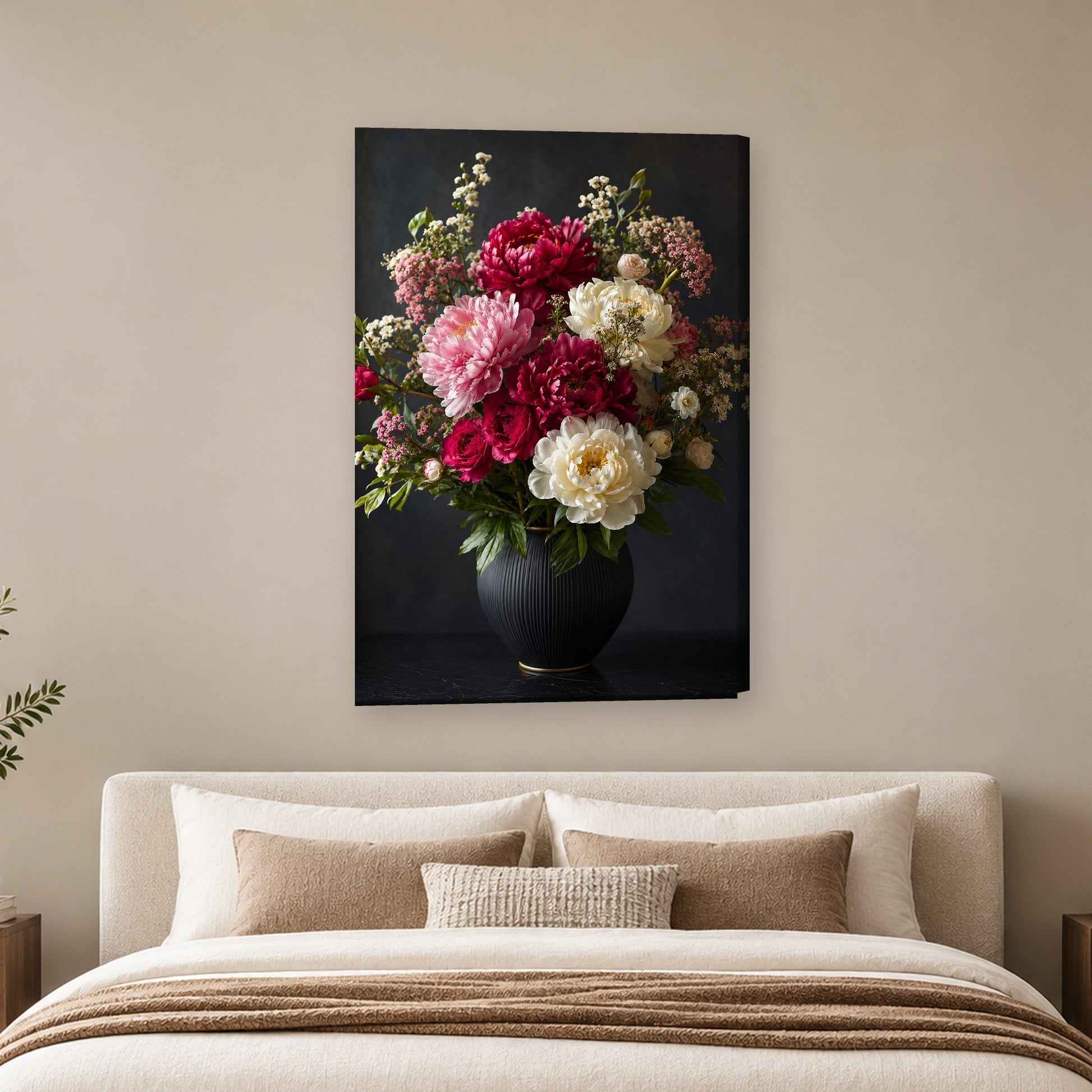 Tablou decorativ - Bujorii in Vaza Neagra pe perete, in camera - Zibo.ro