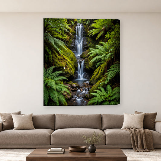 Tablou decorativ - Cascada cu ferigi pe perete, in camera - Zibo.ro