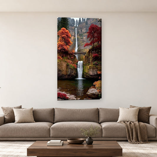 Tablou decorativ - Cascada cu pod de toamna pe perete, in camera - Zibo.ro