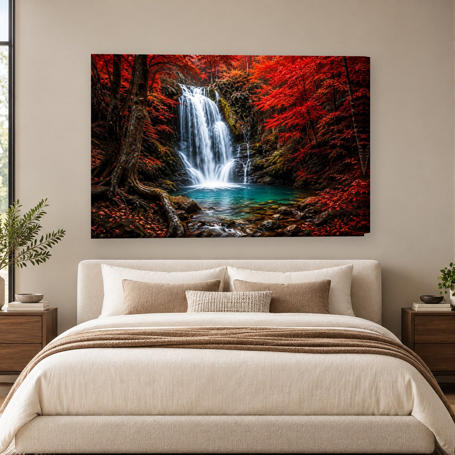 Tablou decorativ - Cascada in padurea rosie pe perete, in camera - Zibo.ro