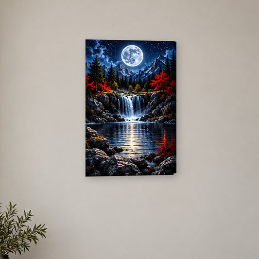 Tablou decorativ - Cascada sub luna plina pe perete, in camera - Zibo.ro