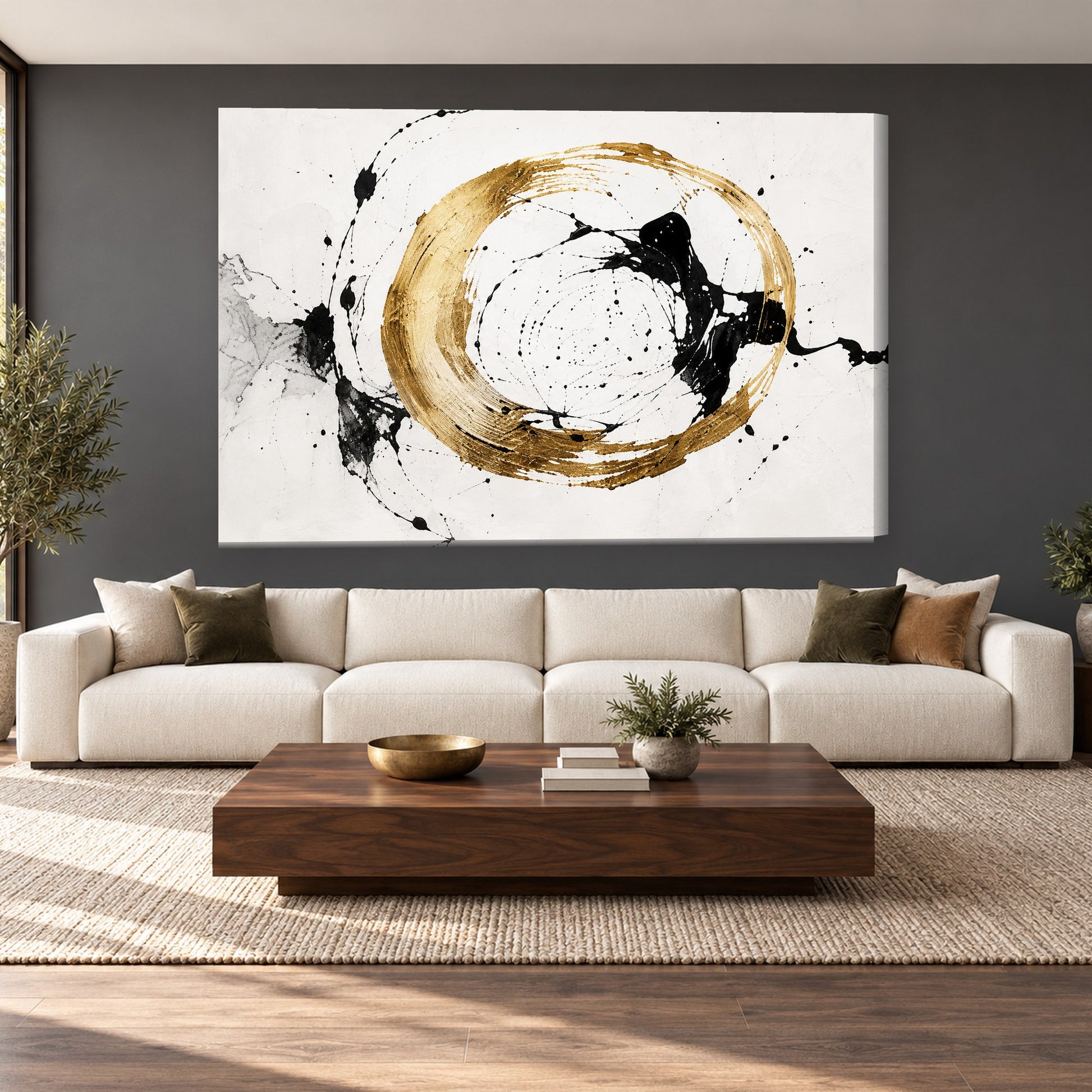 Tablou decorativ - Cerc de aur si cerneala pe perete, in camera - Zibo.ro