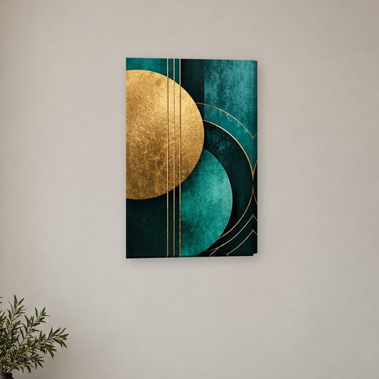 Tablou decorativ - Cercuri de aur suprapuse pe perete, in camera - Zibo.ro