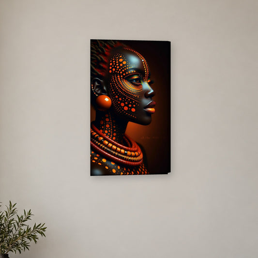 Tablou decorativ - Chip african cu puncte portocalii pe perete, in camera - Zibo.ro