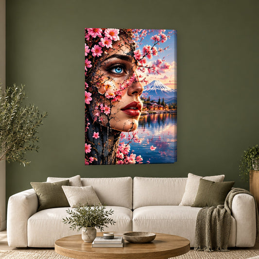 Tablou decorativ - Chipul cu Ciresi Roz pe perete, in camera - Zibo.ro