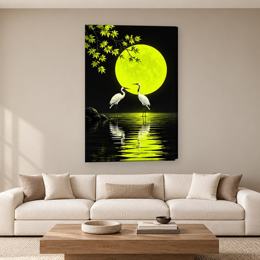 Tablou decorativ - Cocorii sub luna verde pe perete, in camera - Zibo.ro