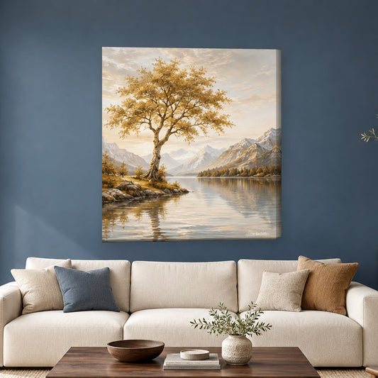 Tablou decorativ - Copac Auriu langa Lac pe perete, in camera - Zibo.ro