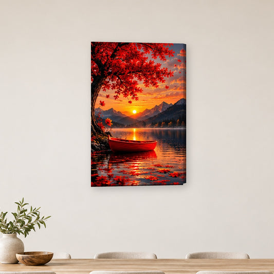 Tablou decorativ - Copac rosu la asfintit pe perete, in camera - Zibo.ro
