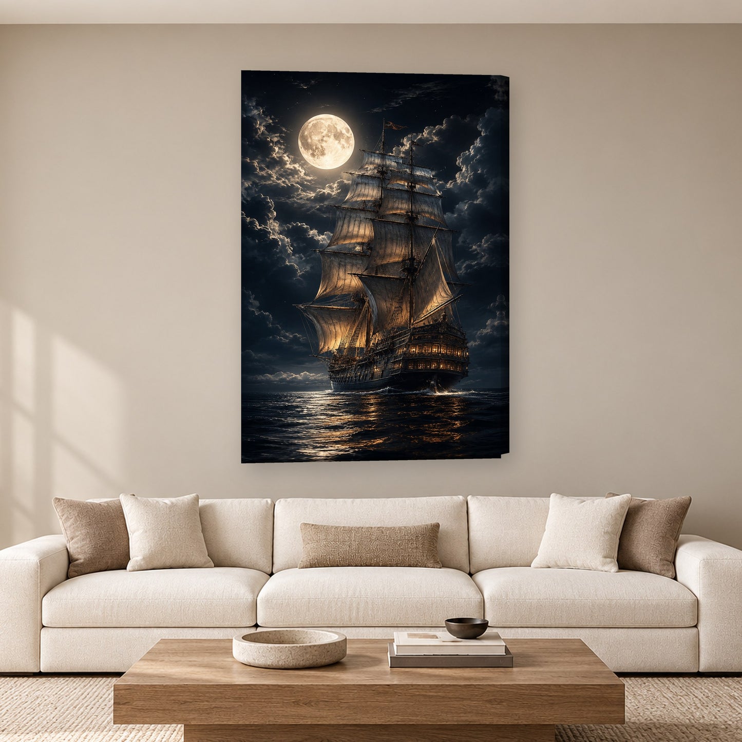 Tablou decorativ - Corabia sub Luna Plina pe perete, in camera - Zibo.ro