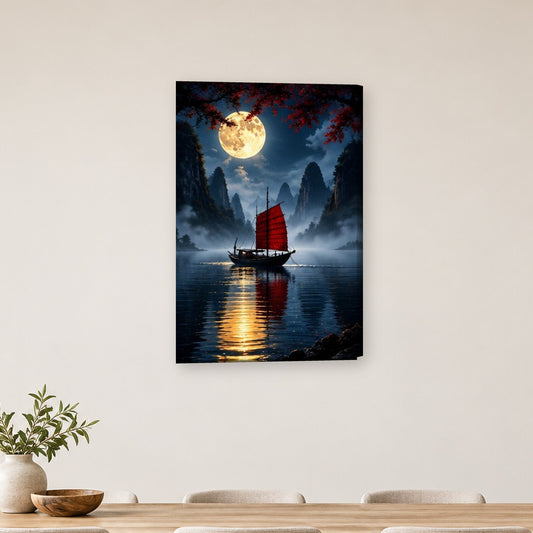 Tablou decorativ - Corabie cu vela rosie pe perete, in camera - Zibo.ro