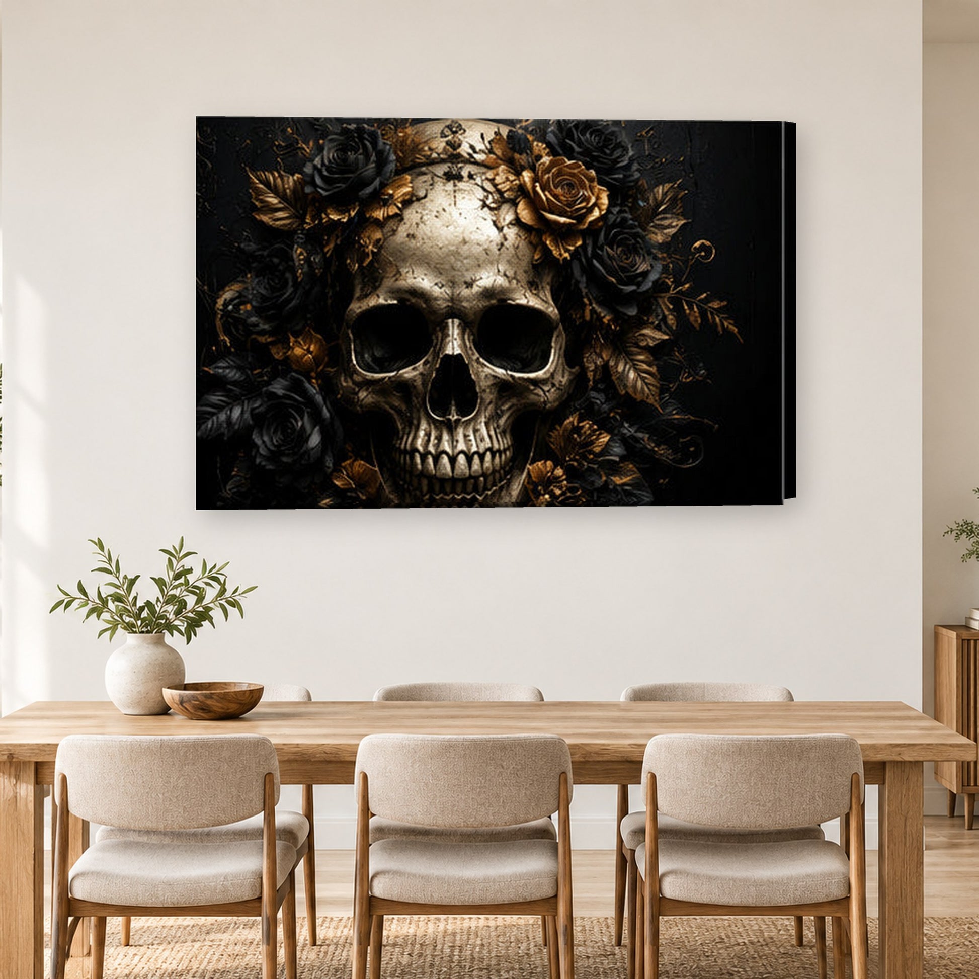 Tablou decorativ - Craniul cu Trandafiri pe perete, in camera - Zibo.ro