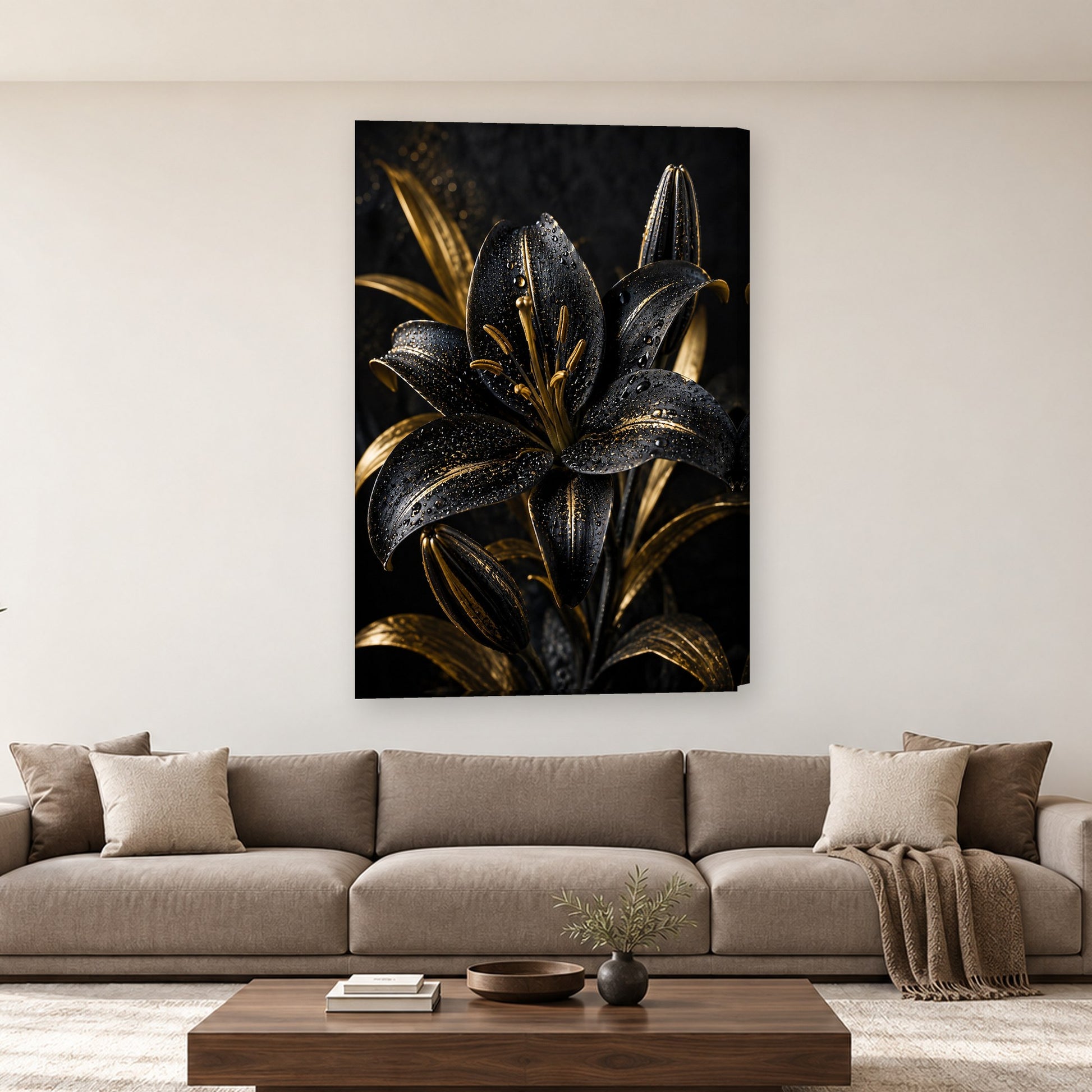 Tablou decorativ - Crinii cu Frunze de Aur pe perete, in camera - Zibo.ro