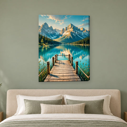Tablou decorativ - Debarcader pe lacul montan pe perete, in camera - Zibo.ro