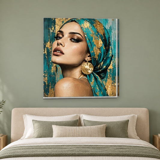 Tablou decorativ - Esarfa turcoaz pe perete, in camera - Zibo.ro