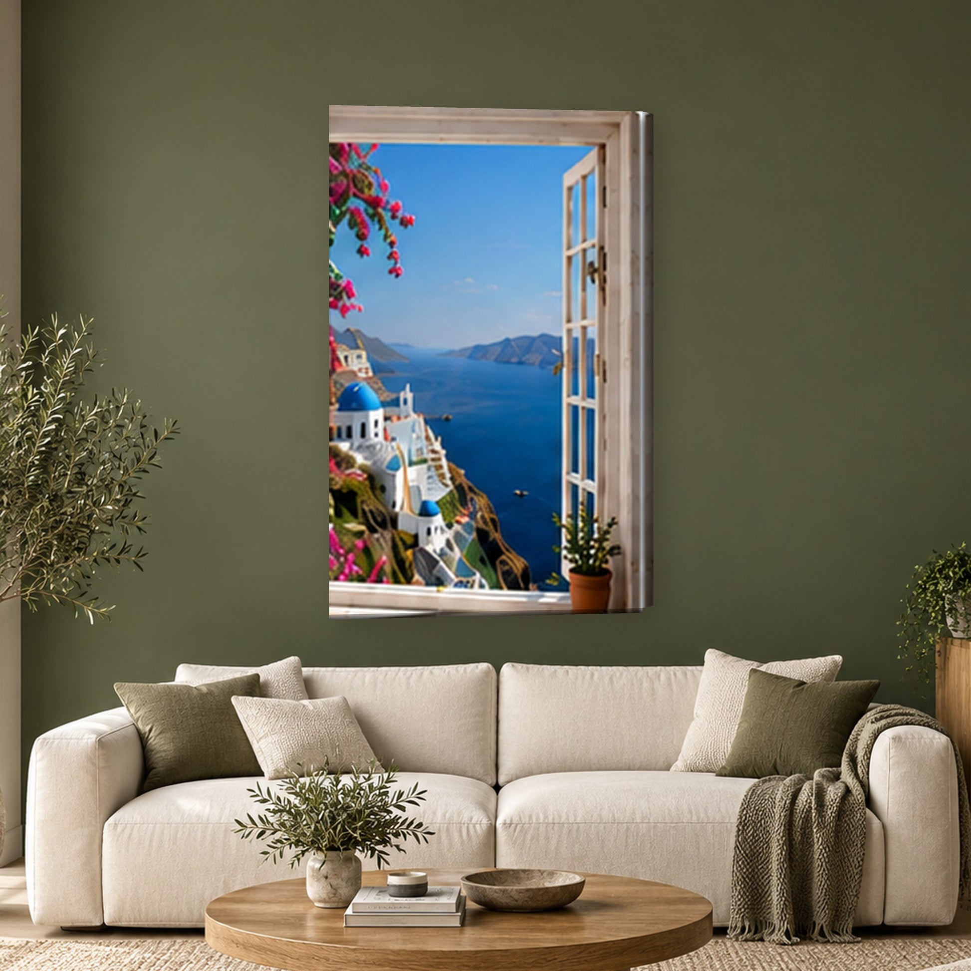 Tablou decorativ - Fereastra spre Santorini pe perete, in camera - Zibo.ro