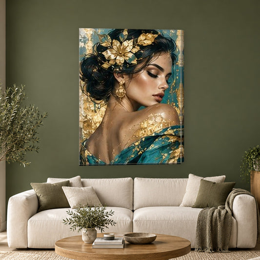 Tablou decorativ - Floare aurie in par pe perete, in camera - Zibo.ro