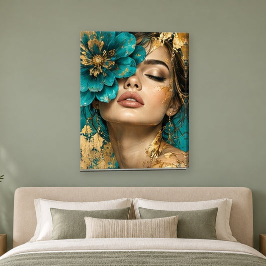 Tablou decorativ - Floarea turcoaz pe perete, in camera - Zibo.ro