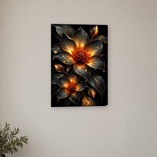 Tablou decorativ - Flori gemene aurii pe perete, in camera - Zibo.ro