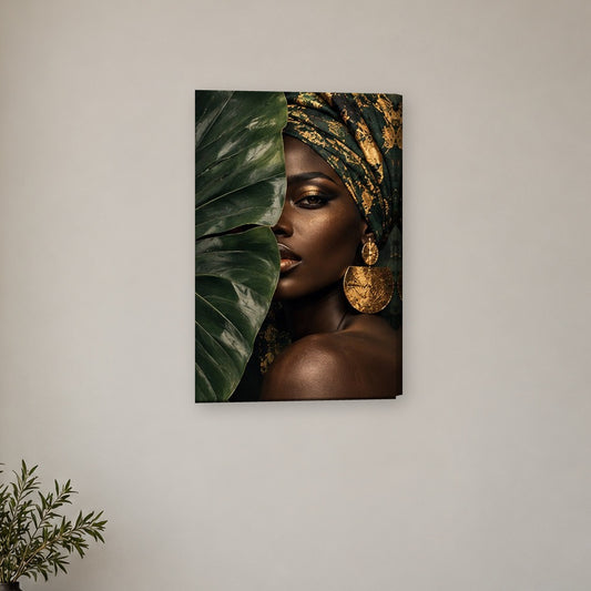 Tablou decorativ - Frunza tropicala si turban pe perete, in camera - Zibo.ro