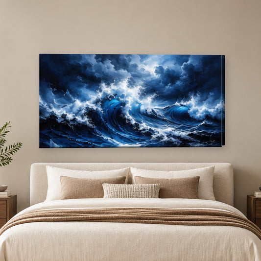 Tablou decorativ - Furtuna de indigo pe perete, in camera - Zibo.ro