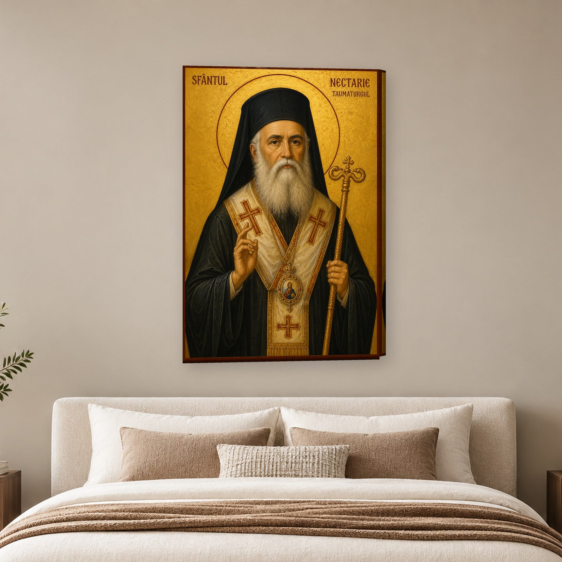 Icoana - Sfantul Nectarie Taumaturgul pe perete, in camera - Zibo.ro