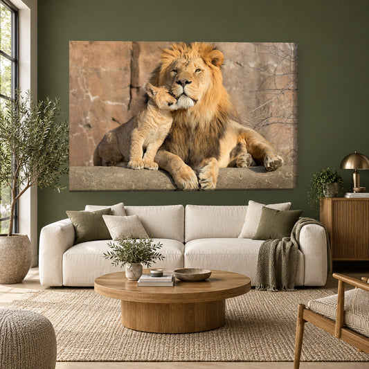 Tablou decorativ - Imbratisare de Leu pe perete, in camera - Zibo.ro